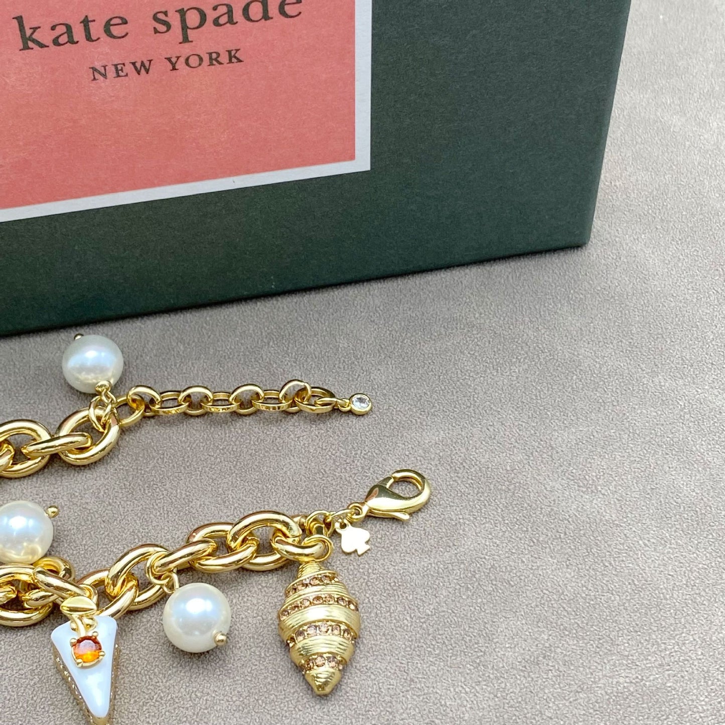 Enamel Cherry Cake Croissant Pearl Pendant Bracelet