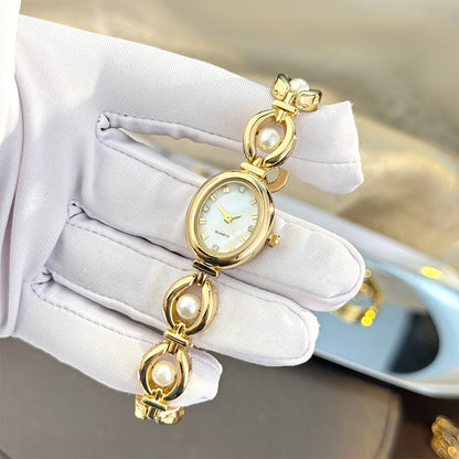 Elliptical Pearl Dial Bracelet Watch