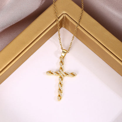 Three-dimensional twisted cross female pendant copper inlaid jewelry design