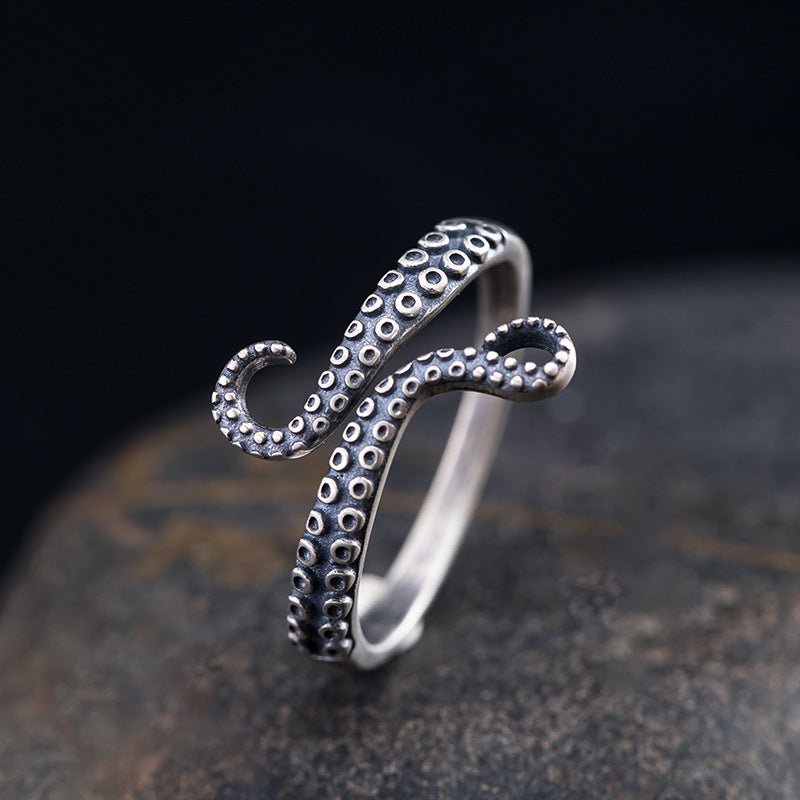 Cthulhu open ring style distressed craft octopus tentacle ring