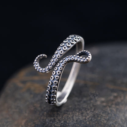 Cthulhu open ring style distressed craft octopus tentacle ring