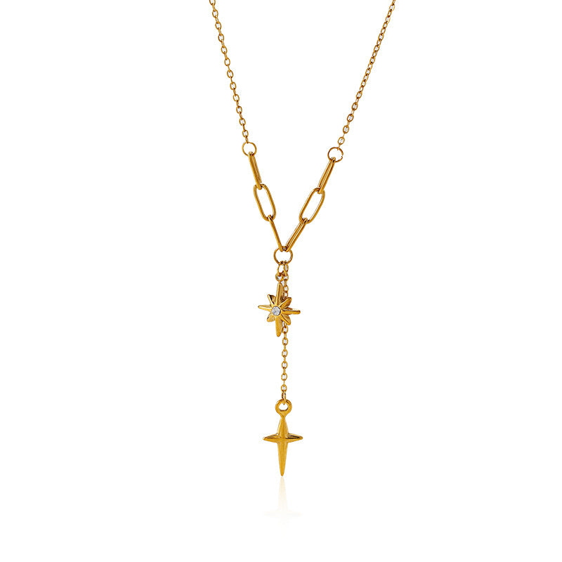 Octagonal star women's high-end tassel pendant set with starlight cross necklace