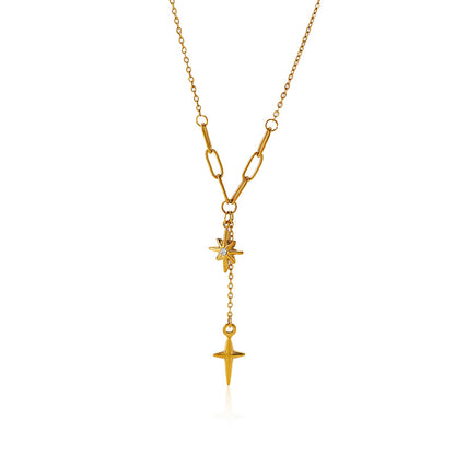 Octagonal star women's high-end tassel pendant set with starlight cross necklace