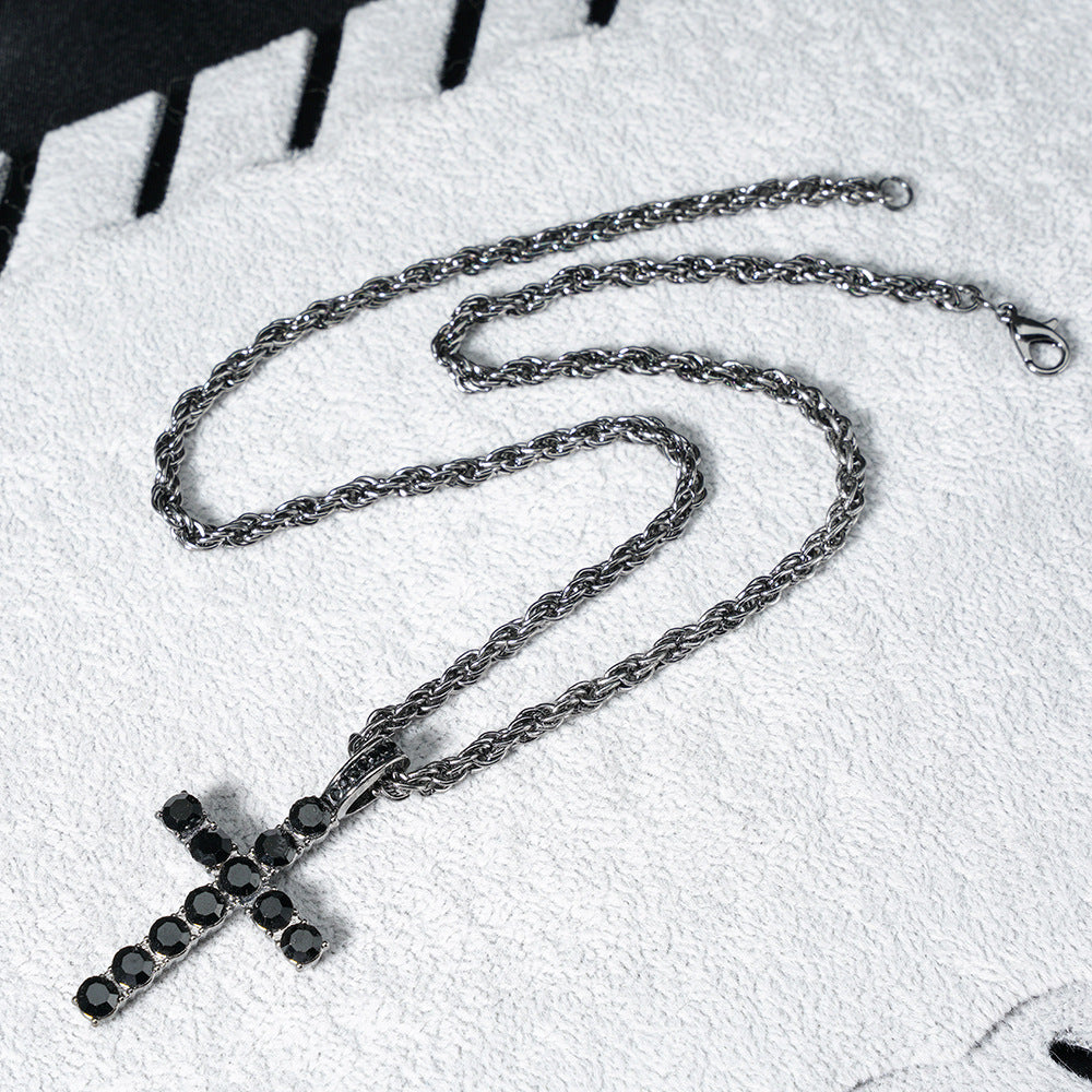 Eco-friendly zinc cross pendant, 4mm single-row chain
