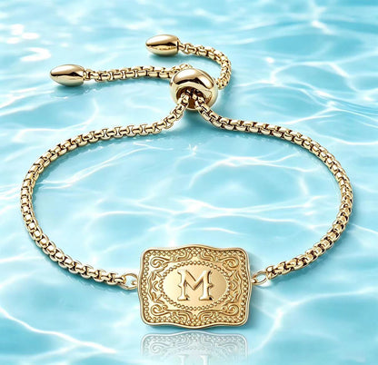 18K Lettered Embossed Fine Chain Bracelet