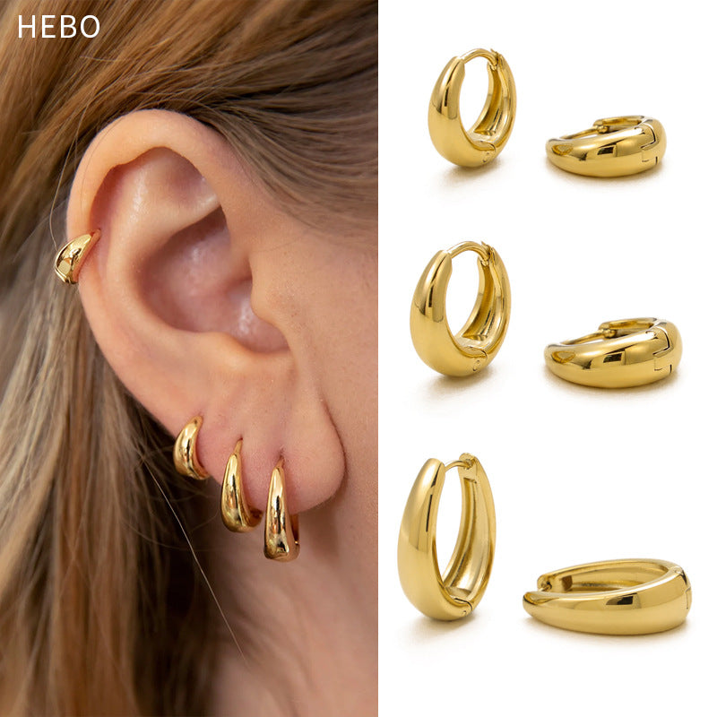 Glossy wide-open earrings with 18K plain bezel and layered earrings