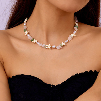 Marine vacation starfish, shells, conches, pearls, multi-layer exaggerated, multi-layer stacked pearls