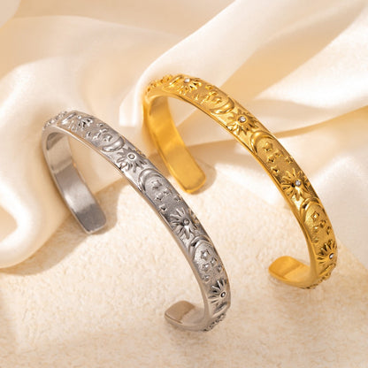Sun Moon & Star Open Bangle Bracelet