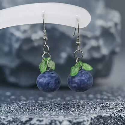 The earrings are designed with a sense of blueberry pendant ear hooks and sweet peach pendant earrings