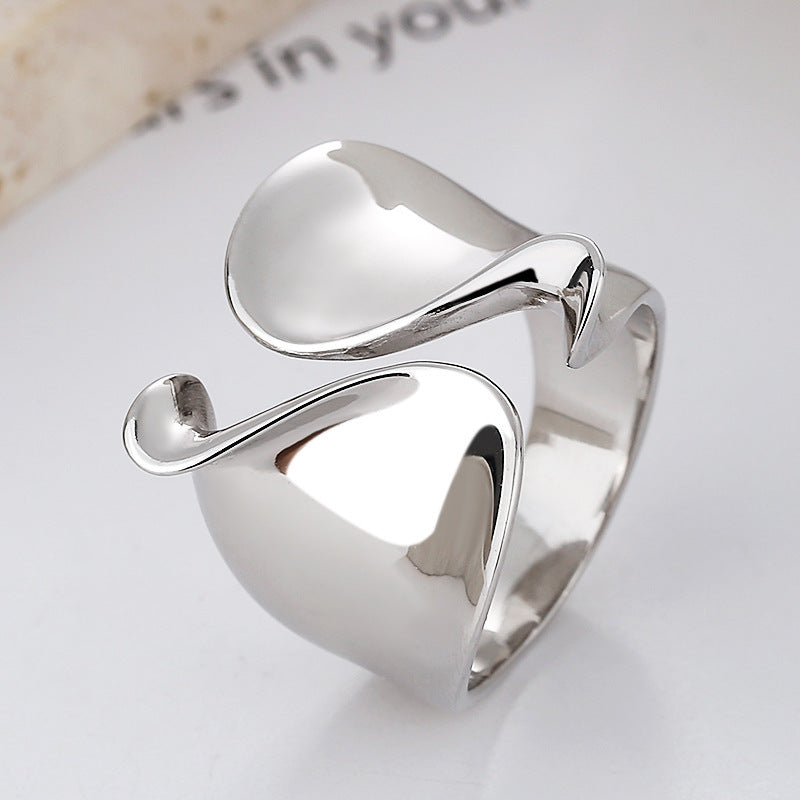 Wave-twisted ring with adjustable opening and ooth surface for female sales