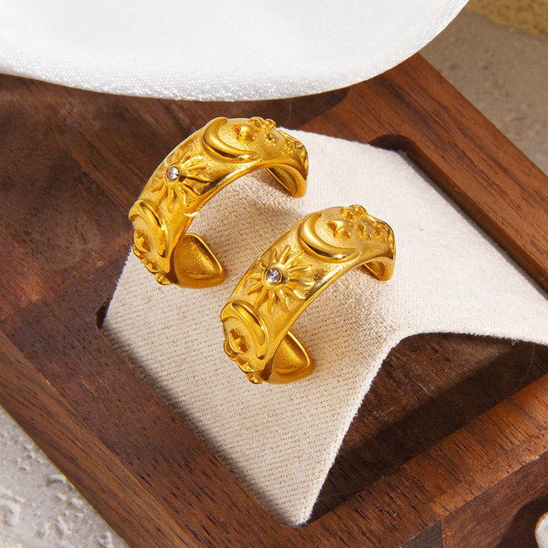 Sun Moon & Star Open Bangle Bracelet
