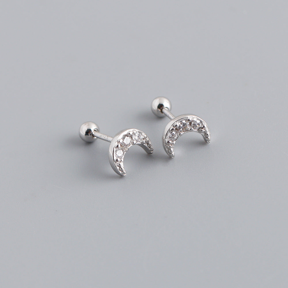 S925 Silver Moon Screw Ear Bone Studs – Colourful Cartilage