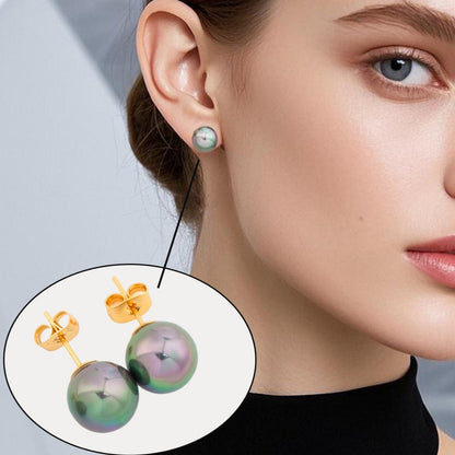 Tahitian Peacock Green Pearl Stud Earrings – S925 Silver
