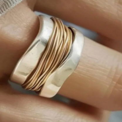 Two-color silk wide-face ring