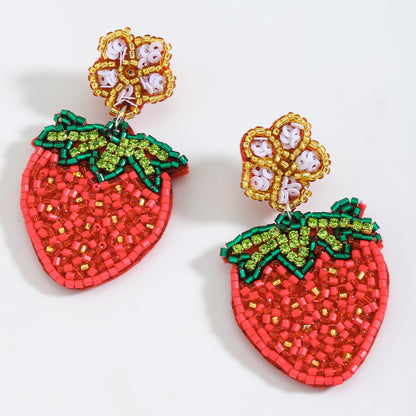 2026 handcrafted strawberry-woven sequined earrings adorned with rice beads