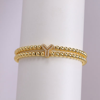18K Bubble Letter Beaded Bracelet