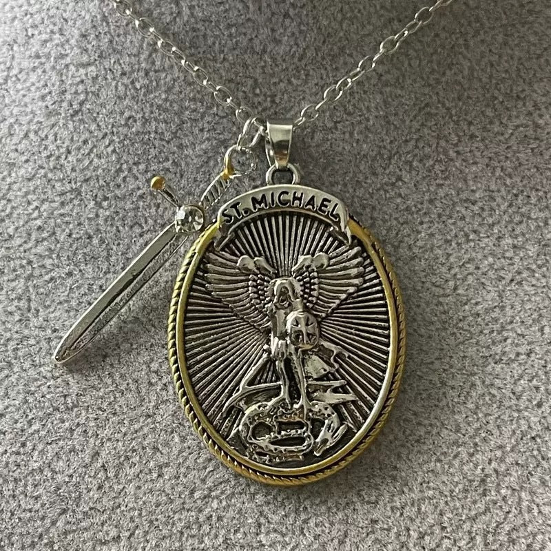 Oval Shield Knight Shield Sword Men's Pendant