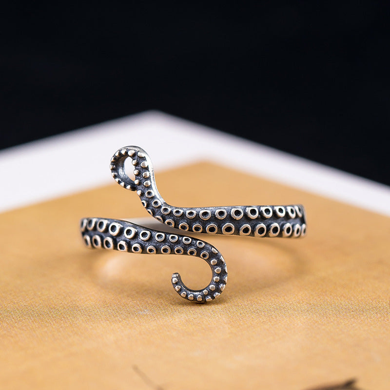 Cthulhu open ring style distressed craft octopus tentacle ring