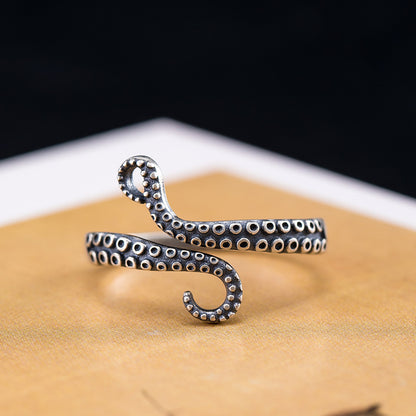 Cthulhu open ring style distressed craft octopus tentacle ring