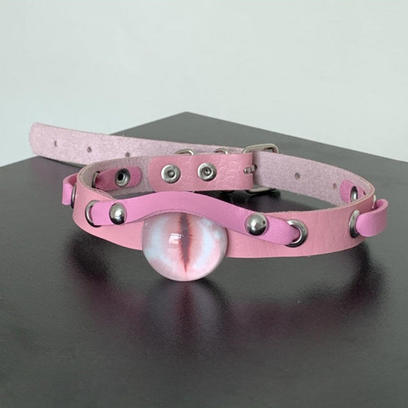 Y2K Spice Girl choker Necklace, Gothic Dark Abi Culture Eye Color leather collar