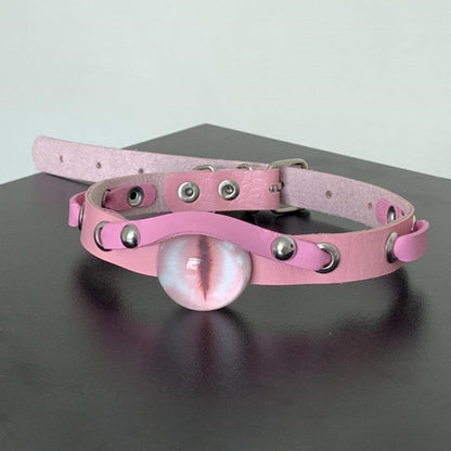 Y2K Spice Girl choker Necklace, Gothic Dark Abi Culture Eye Color leather collar
