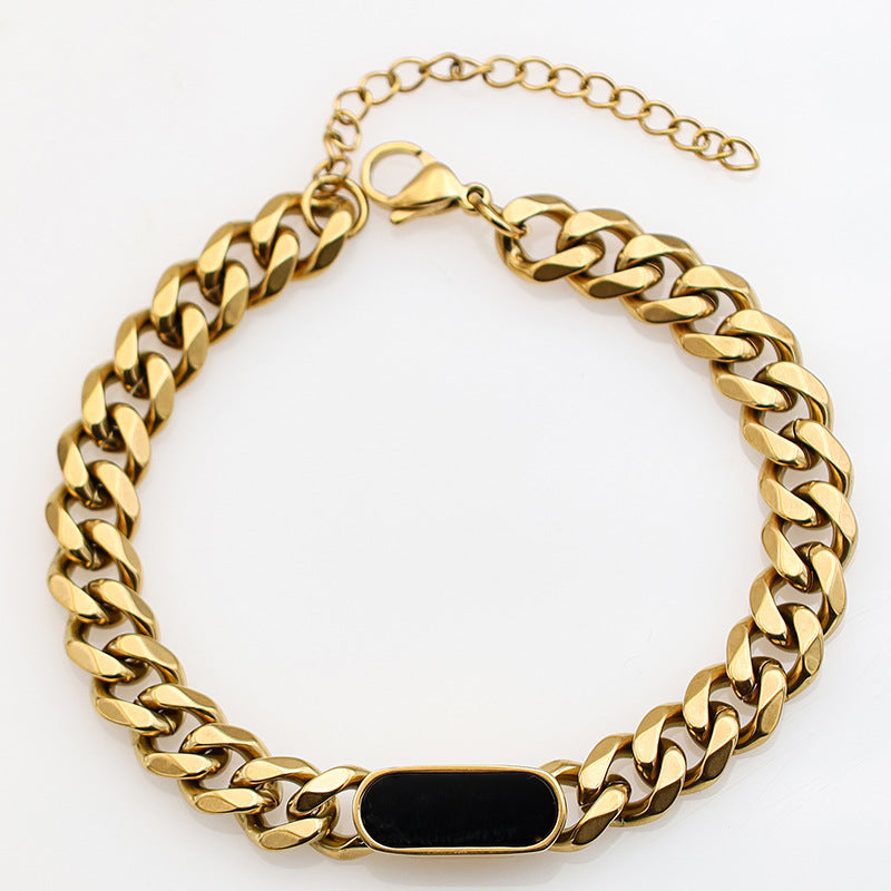 Oval Shell 18K Cuban Chain Bracelet