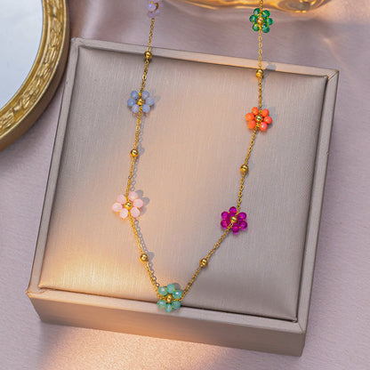 Colorful flower beaded girl dopamine girl all flower choker chain bracelet