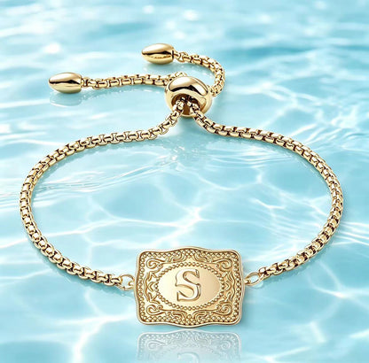 18K Lettered Embossed Fine Chain Bracelet