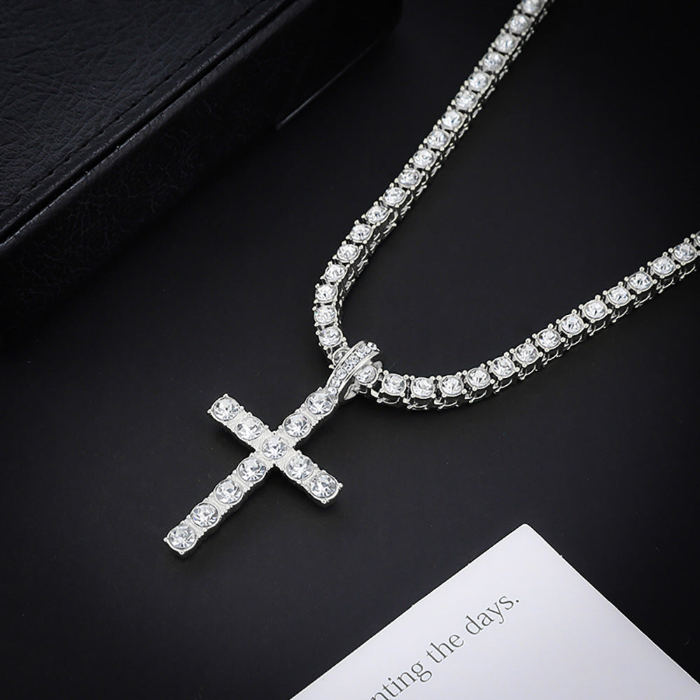 Eco-friendly zinc cross pendant, 4mm single-row chain