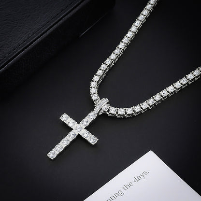 Eco-friendly zinc cross pendant, 4mm single-row chain