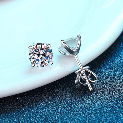 s925 Moissanite Stud Earrings for Women, Classic four-prong  stud earrings and earrings