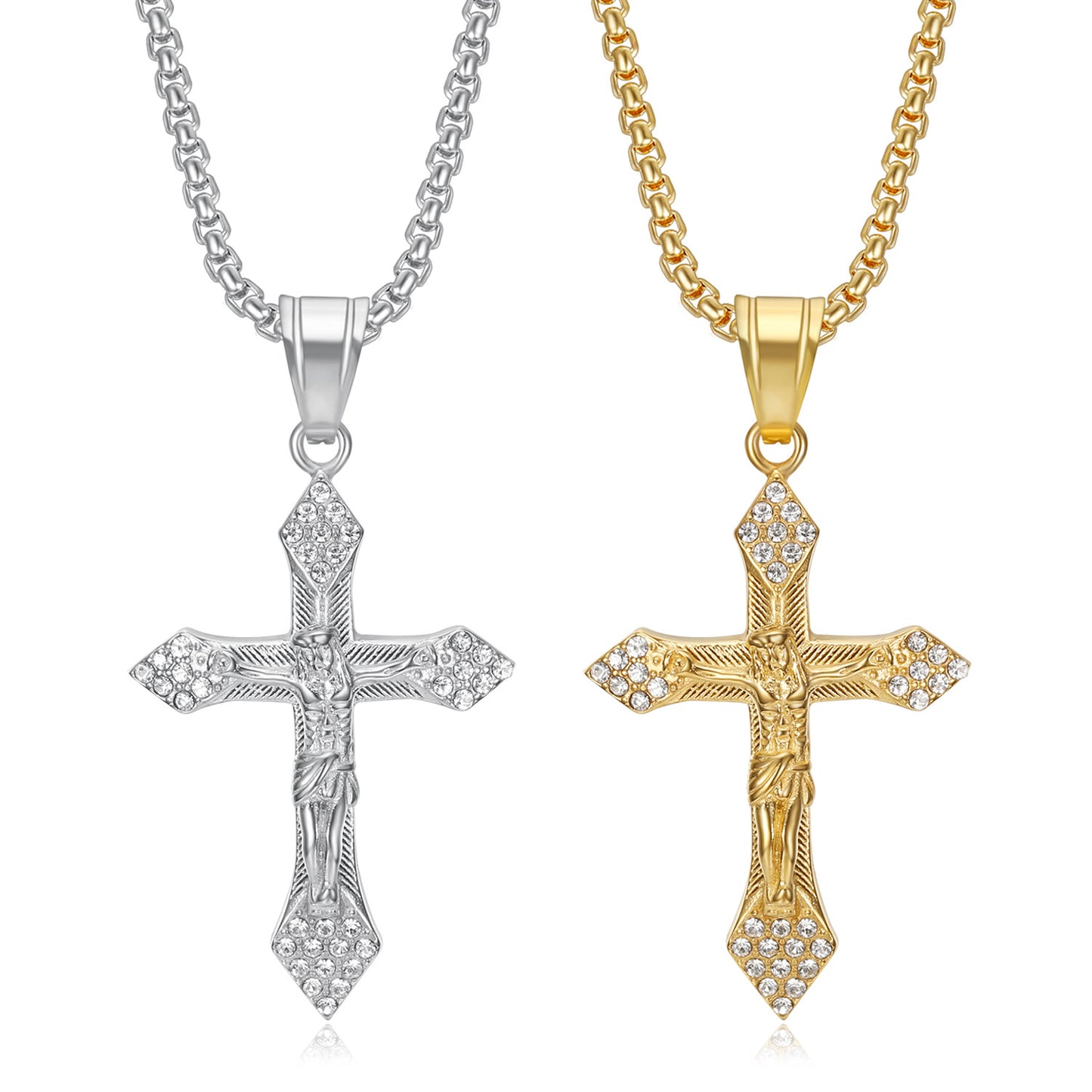 A popular  hip-hop accessory from Europe and America, a titanium steel gold-plated and diamond-encrusted YS cross pendant necklace