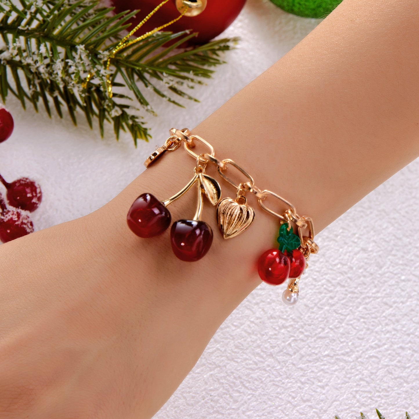 Trendy cherry heart knot bracelet