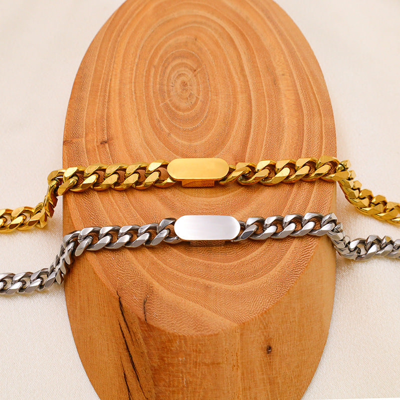 Oval Shell 18K Cuban Chain Bracelet