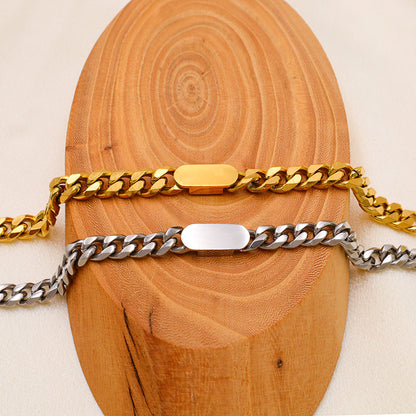 Oval Shell 18K Cuban Chain Bracelet