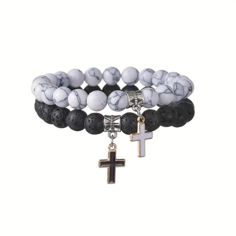 TUME8mm high-quality volcanic  cross bracelet Couple  bracelet