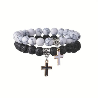 TUME8mm high-quality volcanic  cross bracelet Couple  bracelet