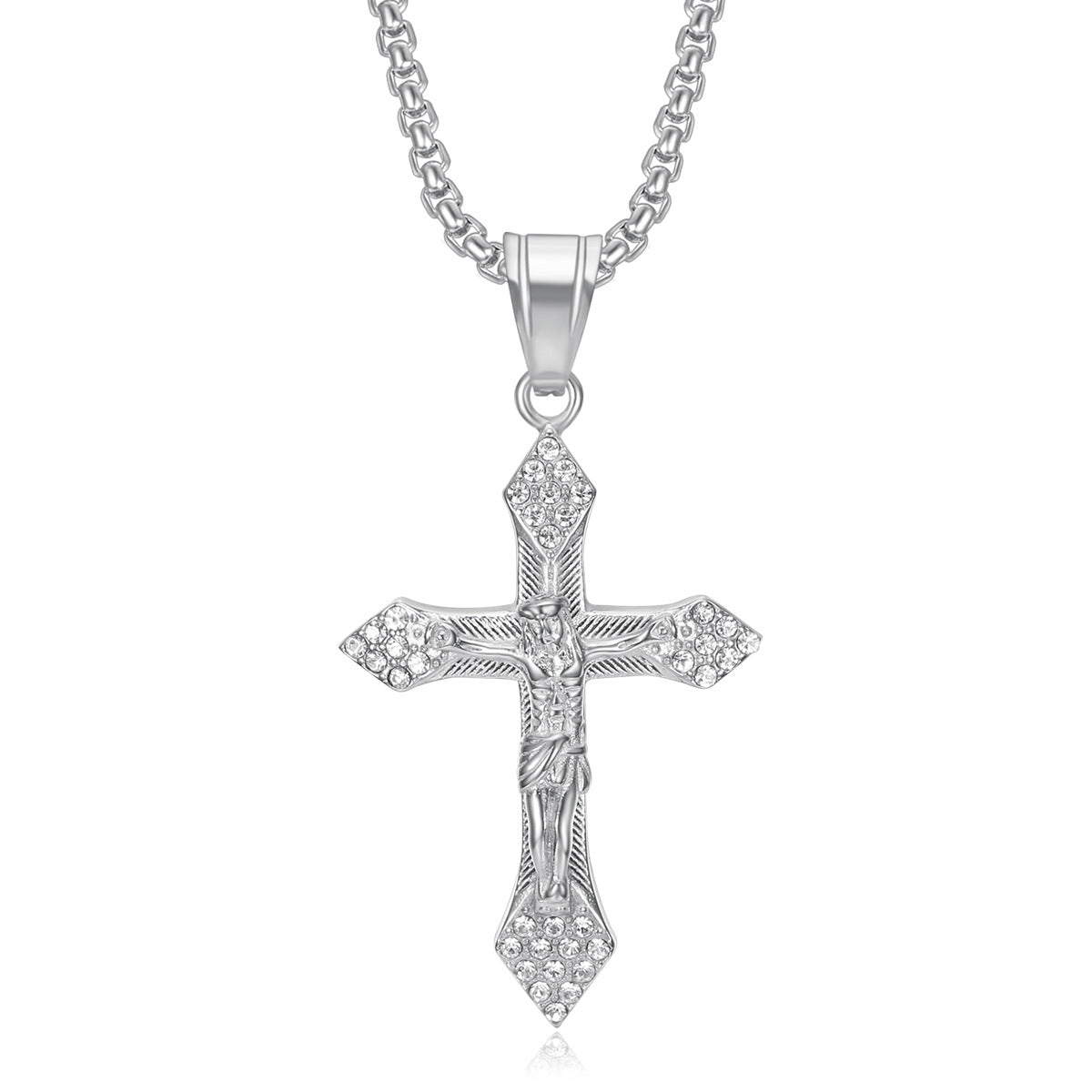 A popular  hip-hop accessory from Europe and America, a titanium steel gold-plated and diamond-encrusted YS cross pendant necklace