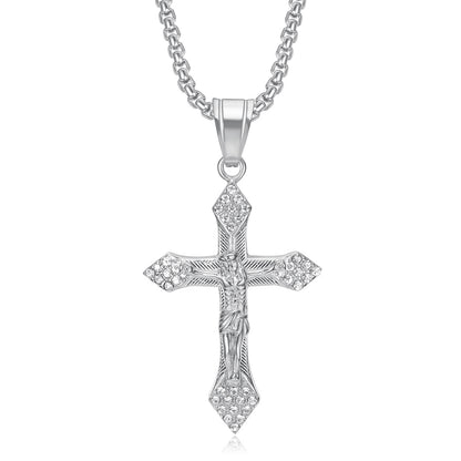 A popular  hip-hop accessory from Europe and America, a titanium steel gold-plated and diamond-encrusted YS cross pendant necklace