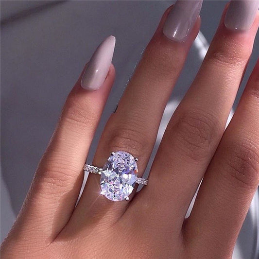 Oval White-Plated Ring – Large Decorative Band in Rose Gold & Silver