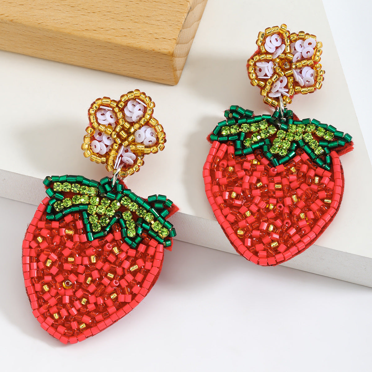 2026 handcrafted strawberry-woven sequined earrings adorned with rice beads