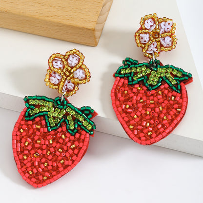 2026 handcrafted strawberry-woven sequined earrings adorned with rice beads