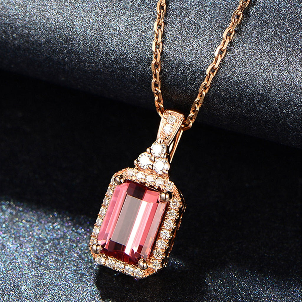Brazilian Red Tourmaline Stone Pendant Necklace