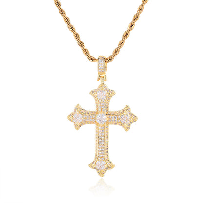European and American hip-hop accessories, cross pendant, copper inlaid zircon necklace, alternative and personalized accessories, versatile