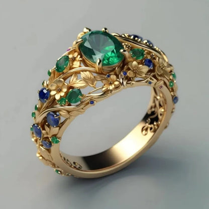 A carved and inlaid colorful ring