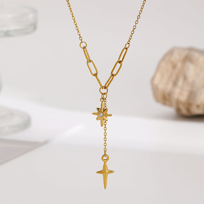 Octagonal star women's high-end tassel pendant set with starlight cross necklace