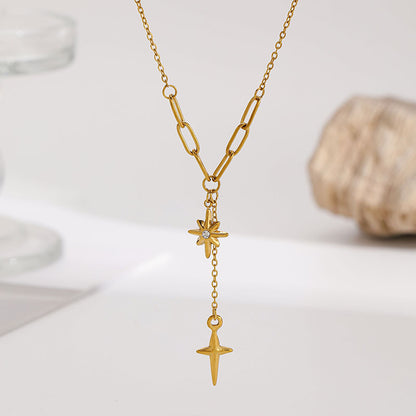 Octagonal star women's high-end tassel pendant set with starlight cross necklace
