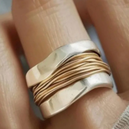 Two-color silk wide-face ring