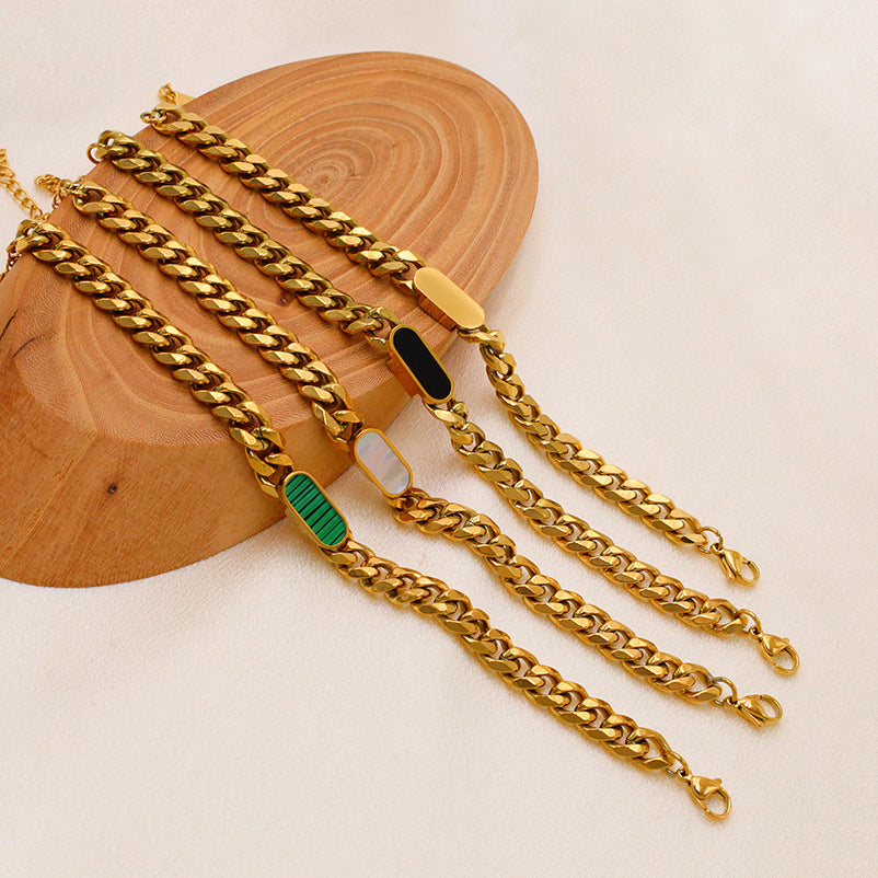 Oval Shell 18K Cuban Chain Bracelet