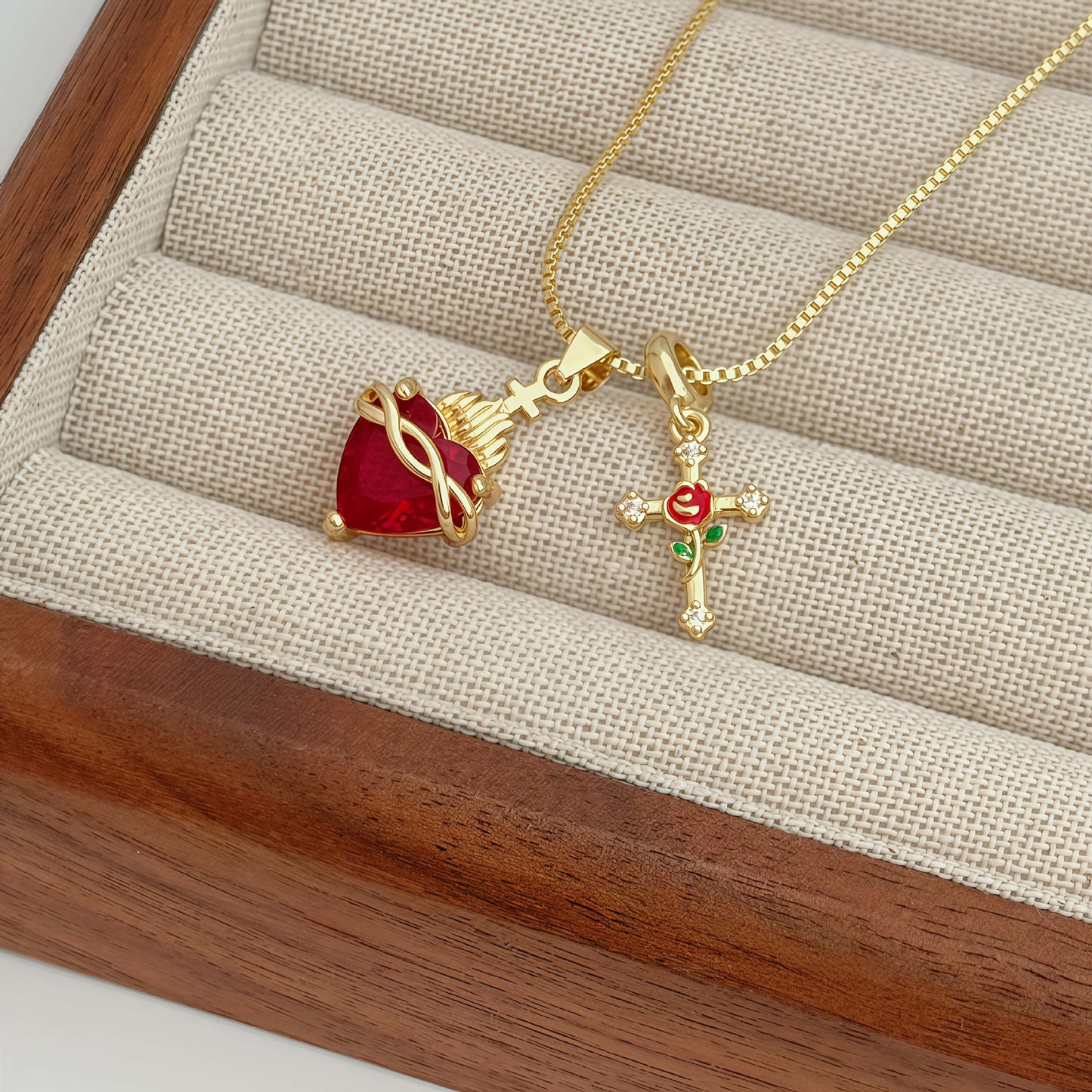 Gold Faith Double Pendant Necklace